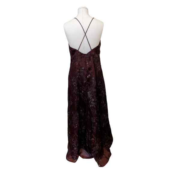 Vintage 90s Burgundy Dress Prom Formal Silver Floral Whimsygoth Witchy Sz 10 - Picture 2 of 12